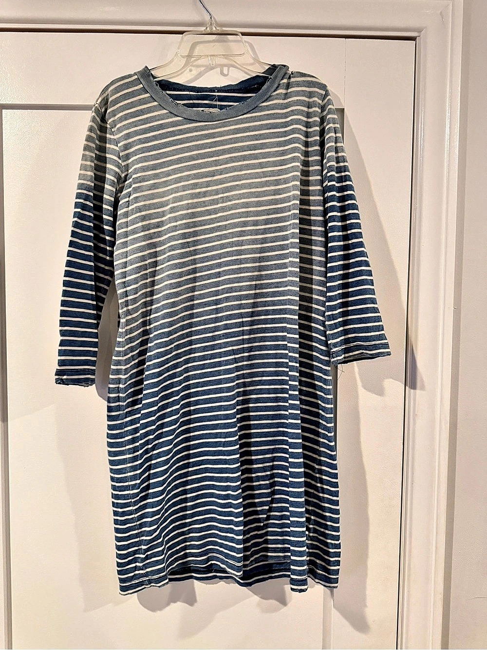 Current Elliott 3/4 Distressed Sleeve Tee Dress Striped Cotton Midi Dress Size S